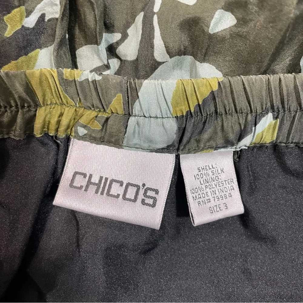 Chico's Silk Dark Green Leaf Print Fall Cameo Modest Elegant Maxi Skirt Size 16